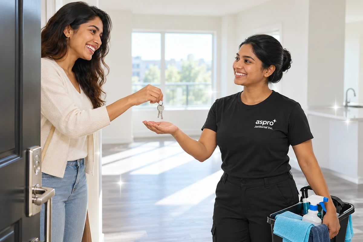Tenant returning keys to a clean unit after move-out cleaning