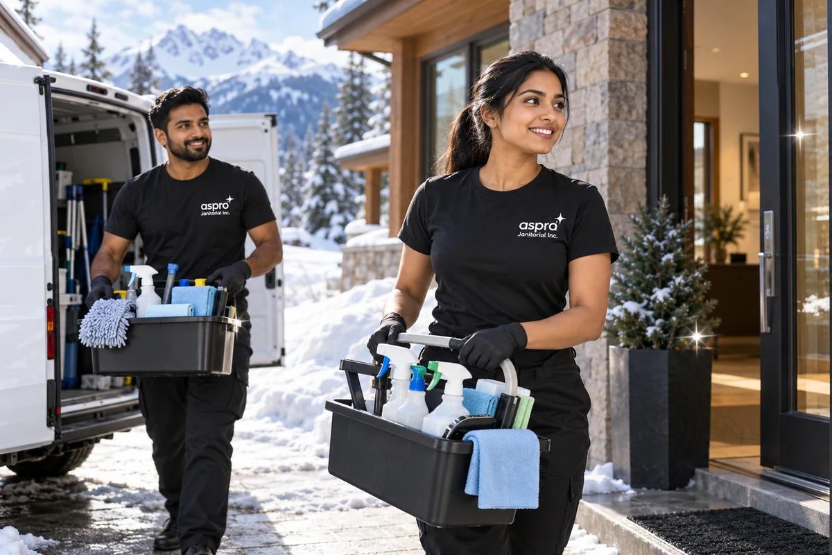 Cleaners unloading supplies from a van at a Revelstoke mountain home